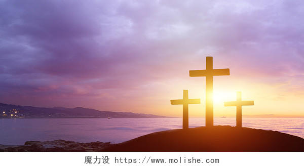 唯美天空十字架剪影展板背景复活节